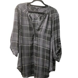 Torrid Harper blouse plaid grey white and black pull over plus size 3